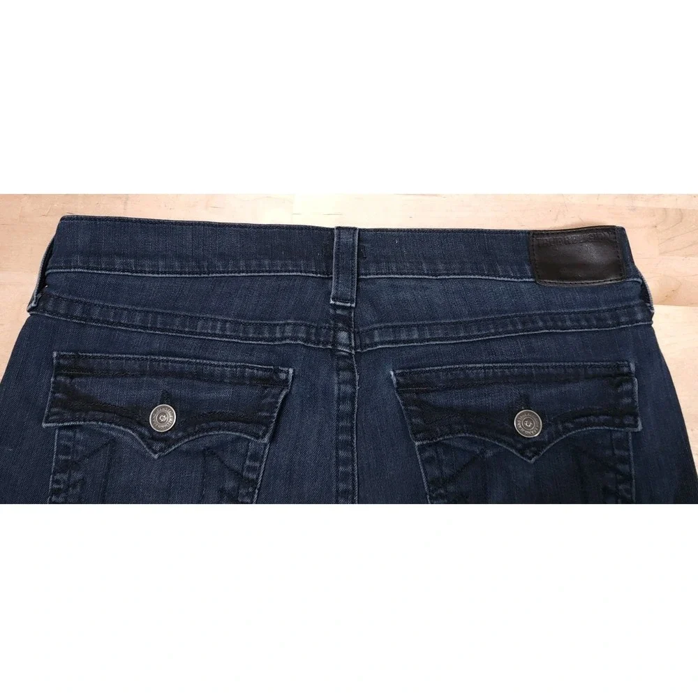 True Religion Geno W Flaps Relaxed Slim Jeans Mens 36x34 Dark Wash Stretch Denim